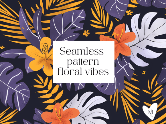 Seamless Pattern Tropical Flowers Purple