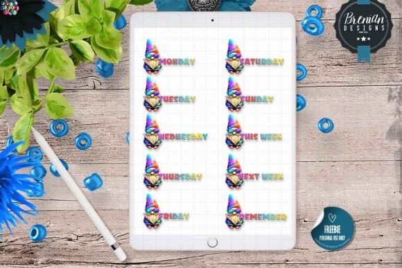 Summer Gnome DOTW: Digital Stickers for Planners