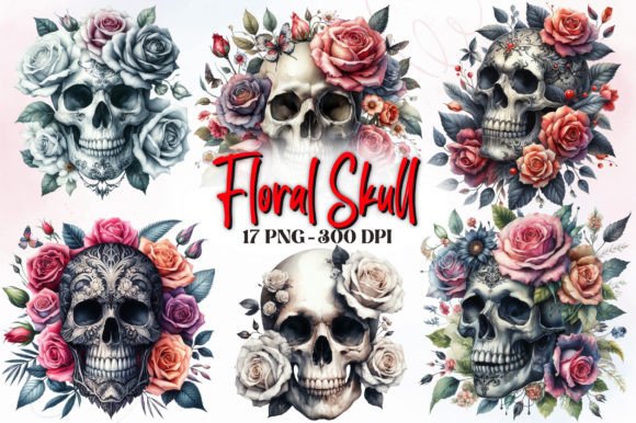 Watercolor Floral Skull Clipart: A Creative Asset for Modern Design