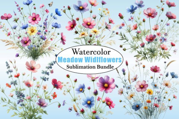 Watercolor Meadow Wildflowers Clipart – A Creative Essential for Modern Design